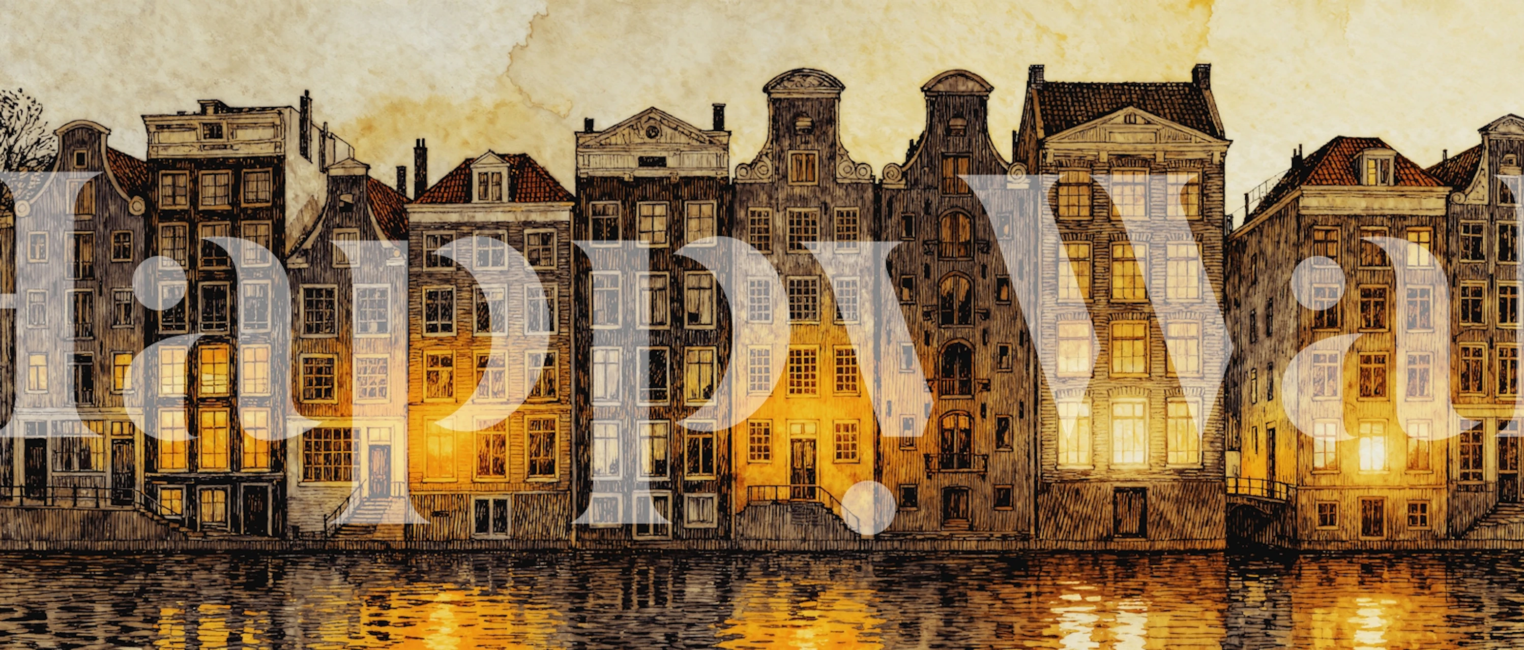 Amsterdam canal houses wallpaper in a living room