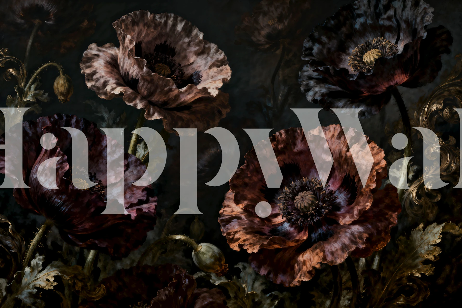 Dark floral wallpaper with midnight poppies