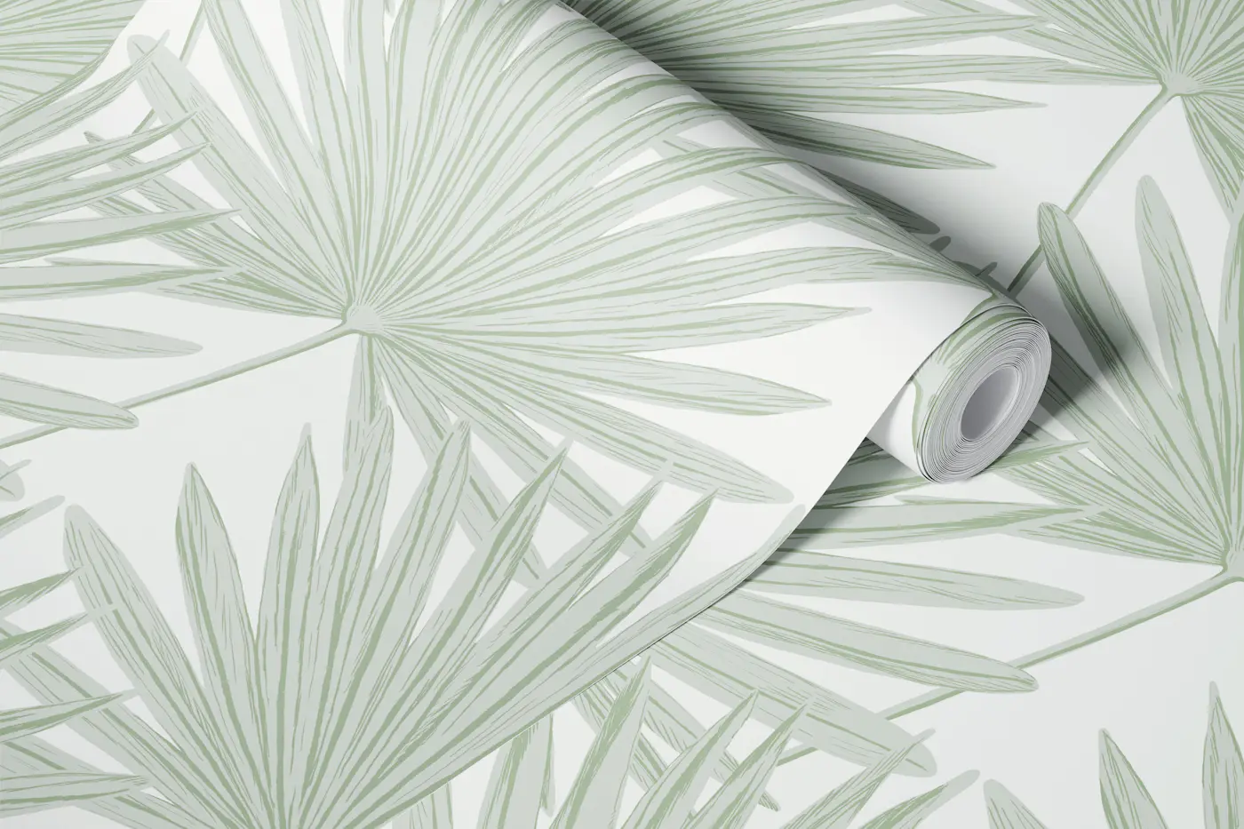Palm Paradise - Light Sage Green wallpaper roll