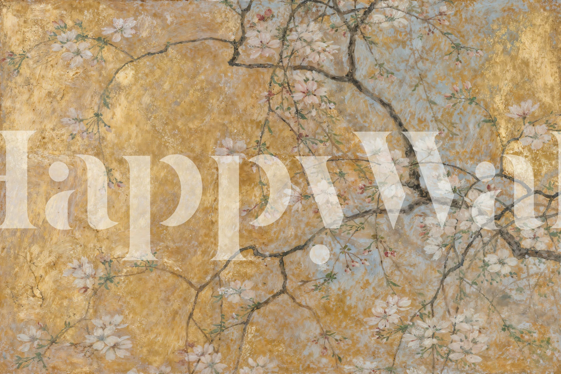 Golden Cherry Blossom Branches behang in een kamer