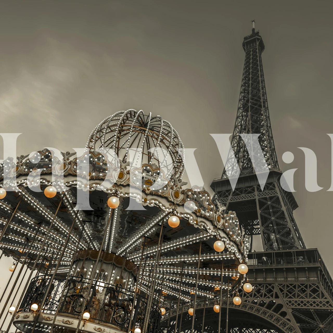 Carousel and Eiffel Tower wallpaper in a room
