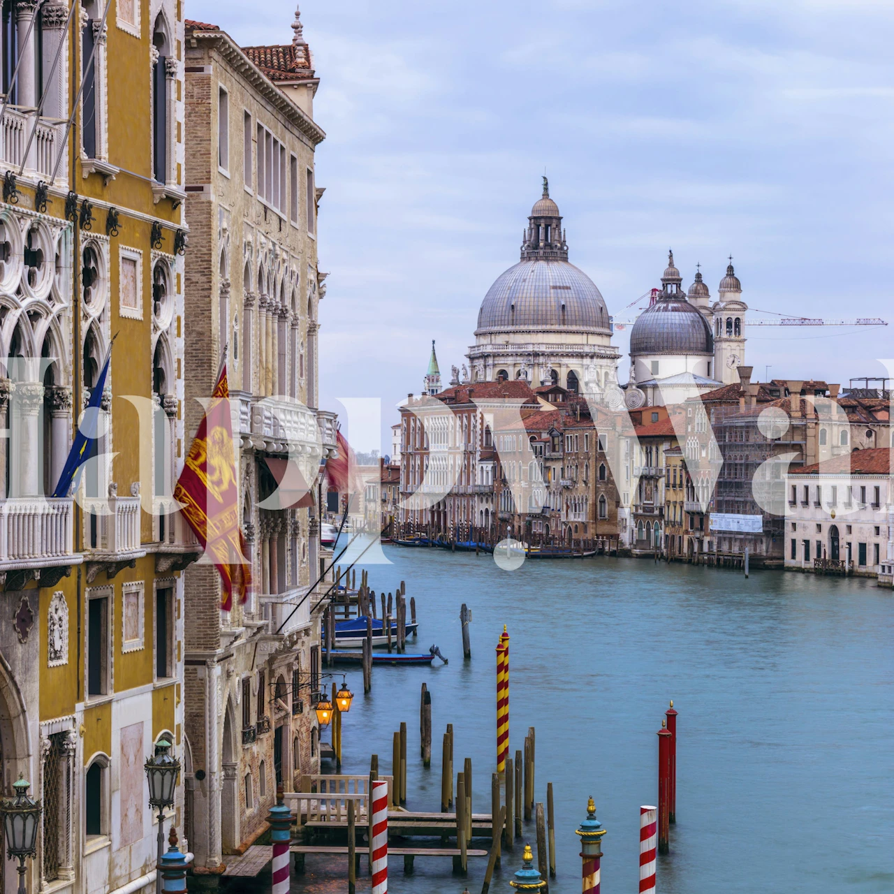 Venice domes over blue canal wallpaper in a room