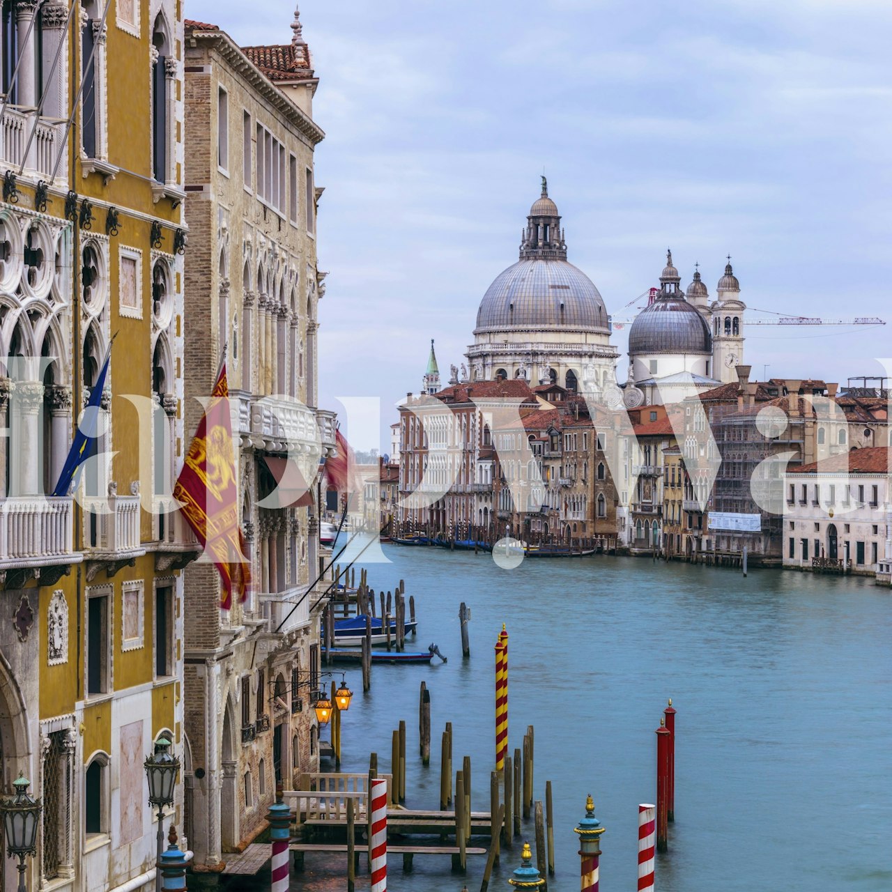 Venice domes over blue canal wallpaper in a room