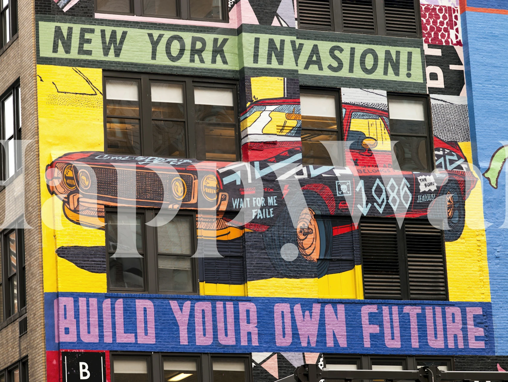 Bold Pop Art City Mural in a room