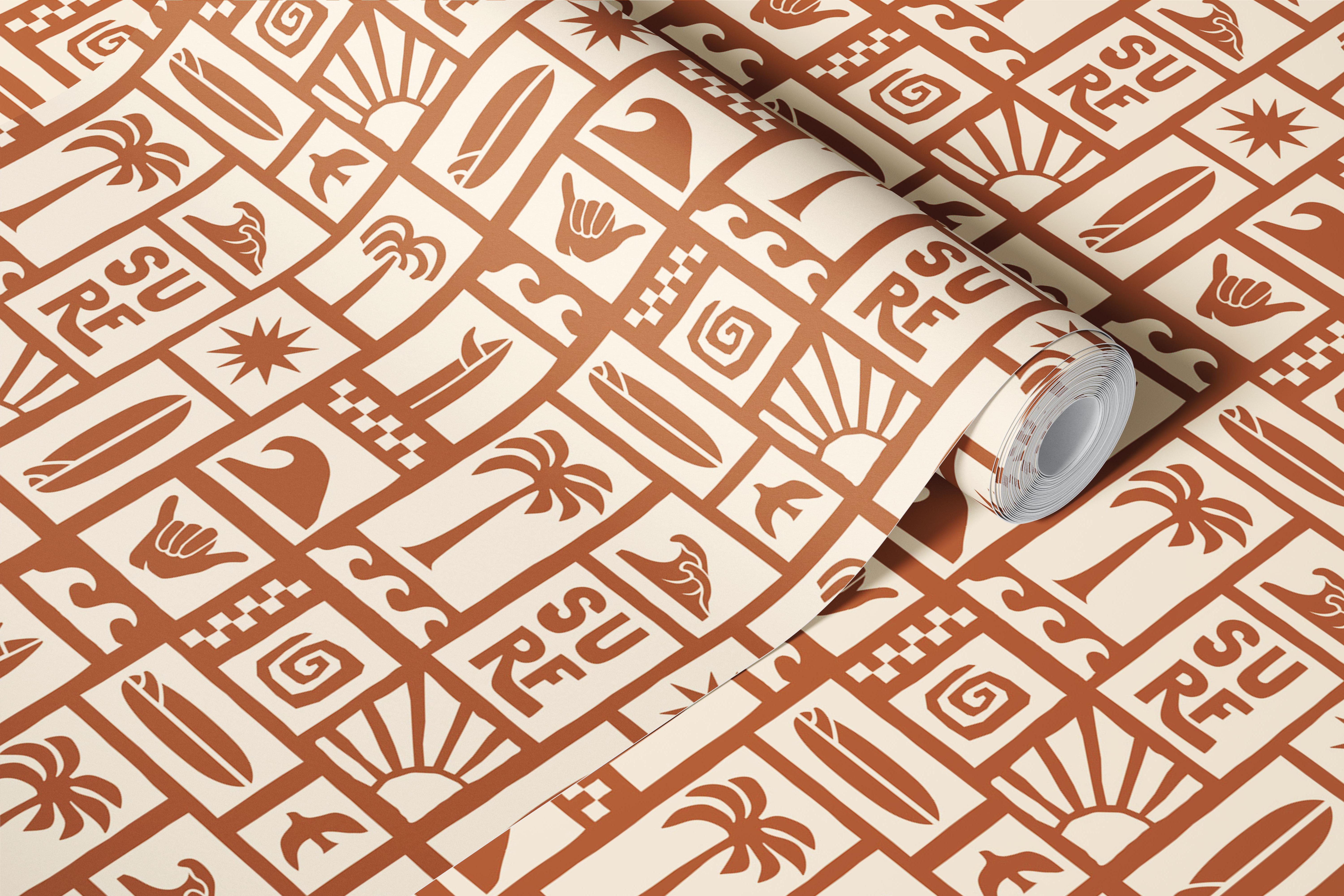 Tropical surf scene wallpaper in a room