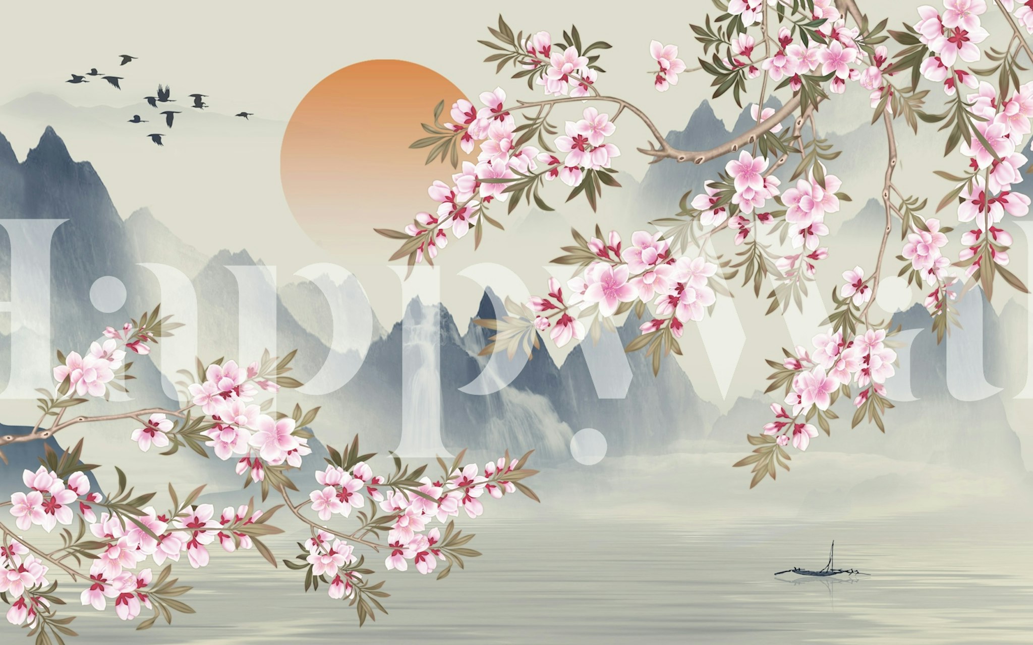 Pastel mountain serenity wallpaper in a room