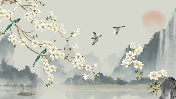 Delicate Blossoms and Birds