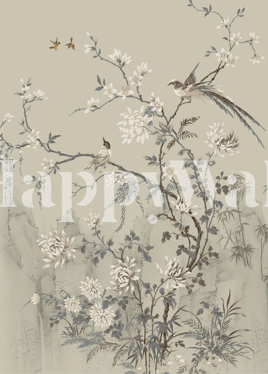 Delicate Nature Art wallpaper in a room
