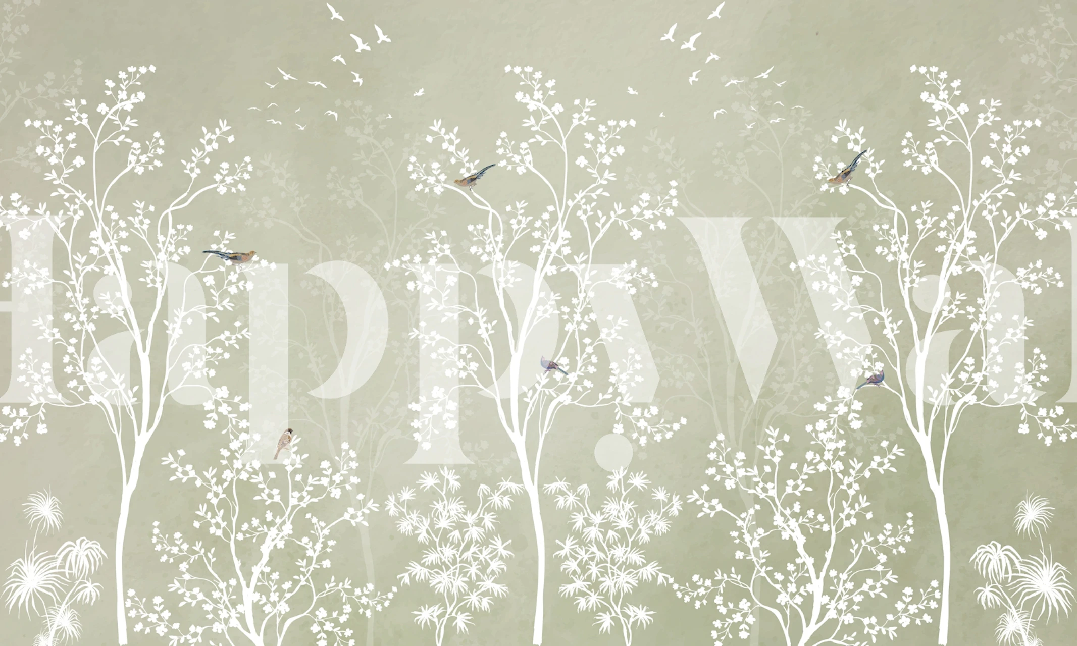 Papel de parede Soft Mint Botanical Print em um quarto