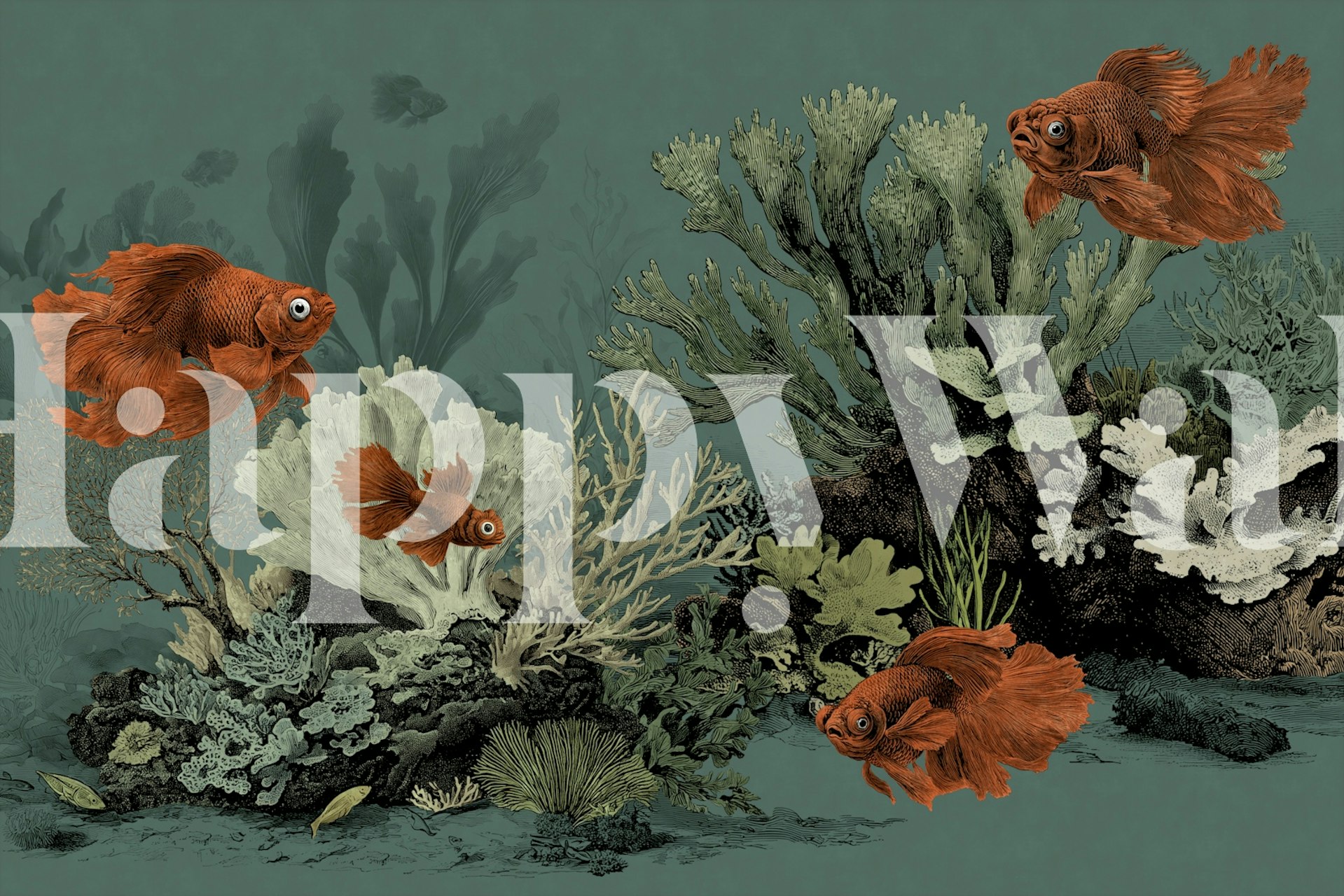 Aquarium wallpaper with goldfish and coral