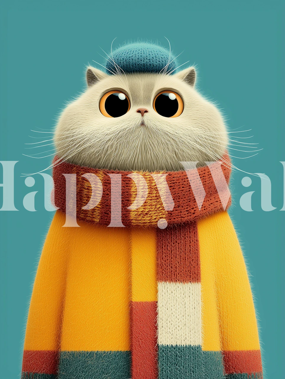 Whimsical Cat in Winter Outfit Tapete