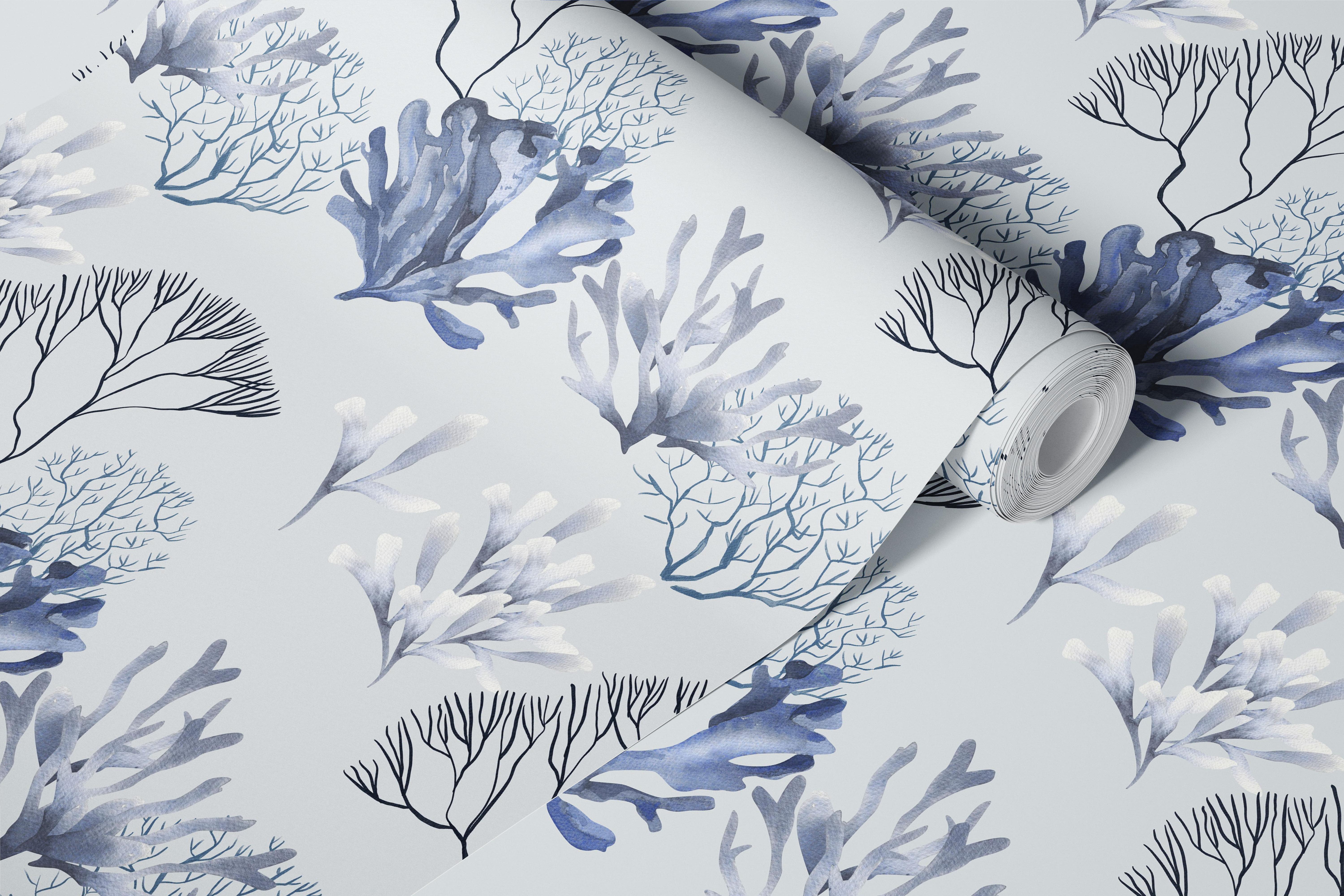 Elegant seaweed pattern wallpaper in a room