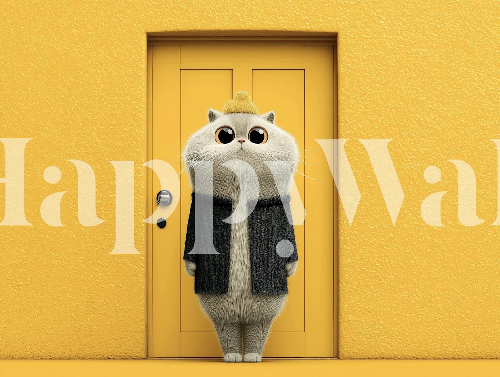 Cute cat in yellow doorway wallpaper design