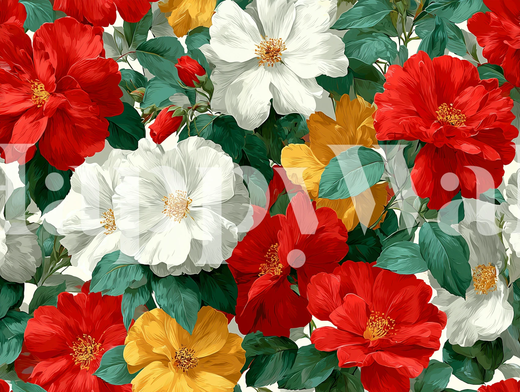 Vibrant floral hibiscus wallpaper in a room