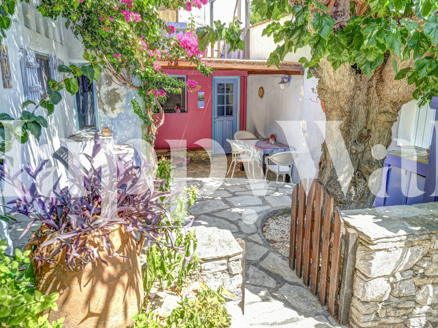Mediterranean courtyard wallpaper in a cozy setting