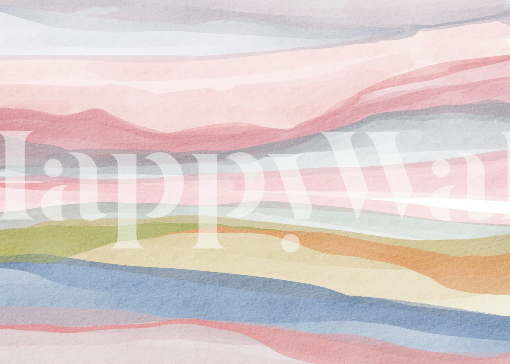 Calm coastal watercolor layers wallpaper in a room