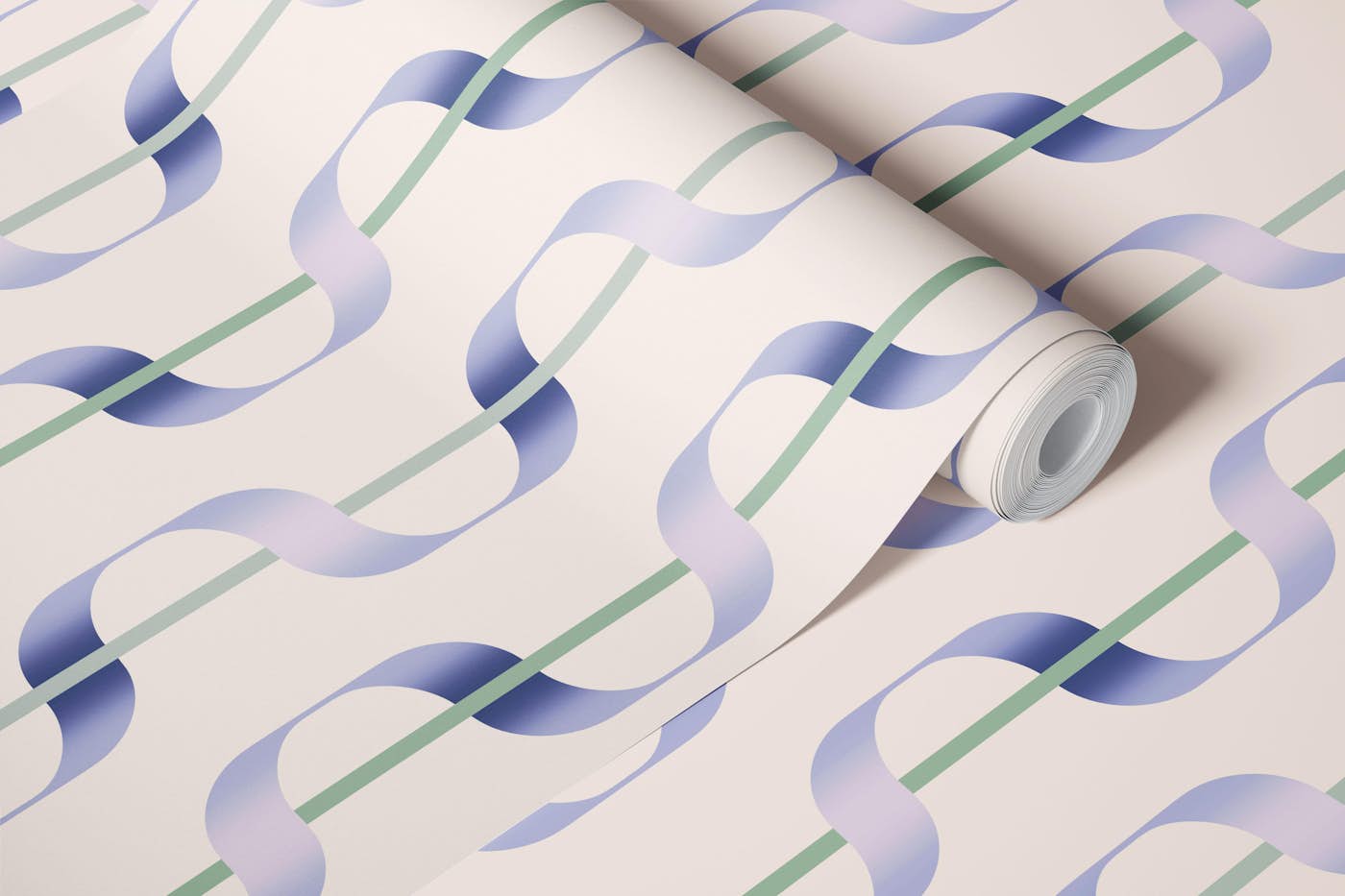 Ribbon Twirl Periwinkle Blue wallpaper roll