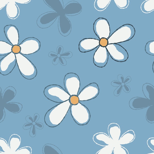 Retro Floral Daisies Blue