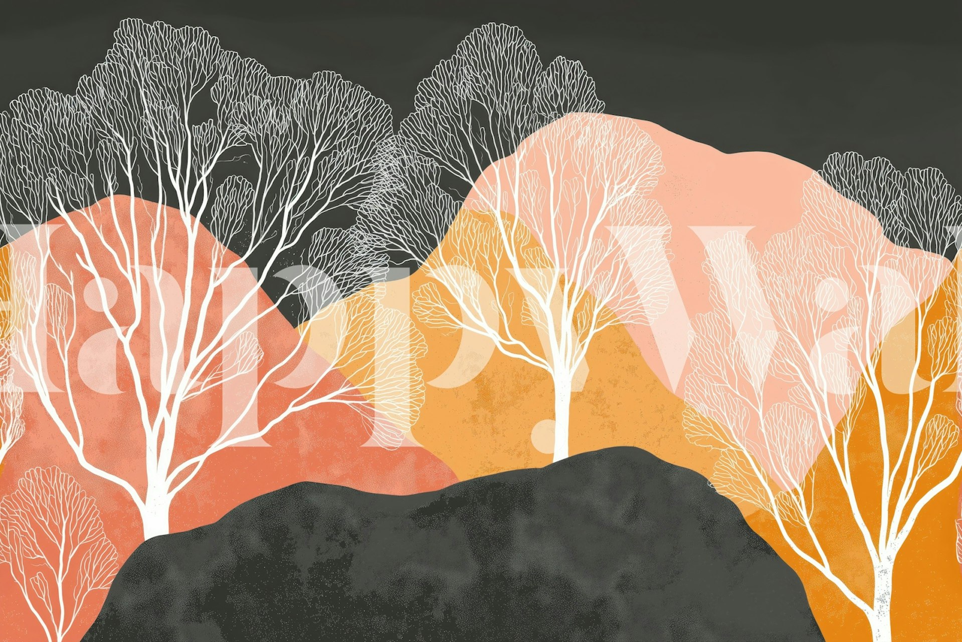 Abstract forest silhouettes with white trees wallpaper