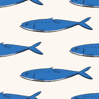 Blue Sardines Coastal Sketch wallpaper