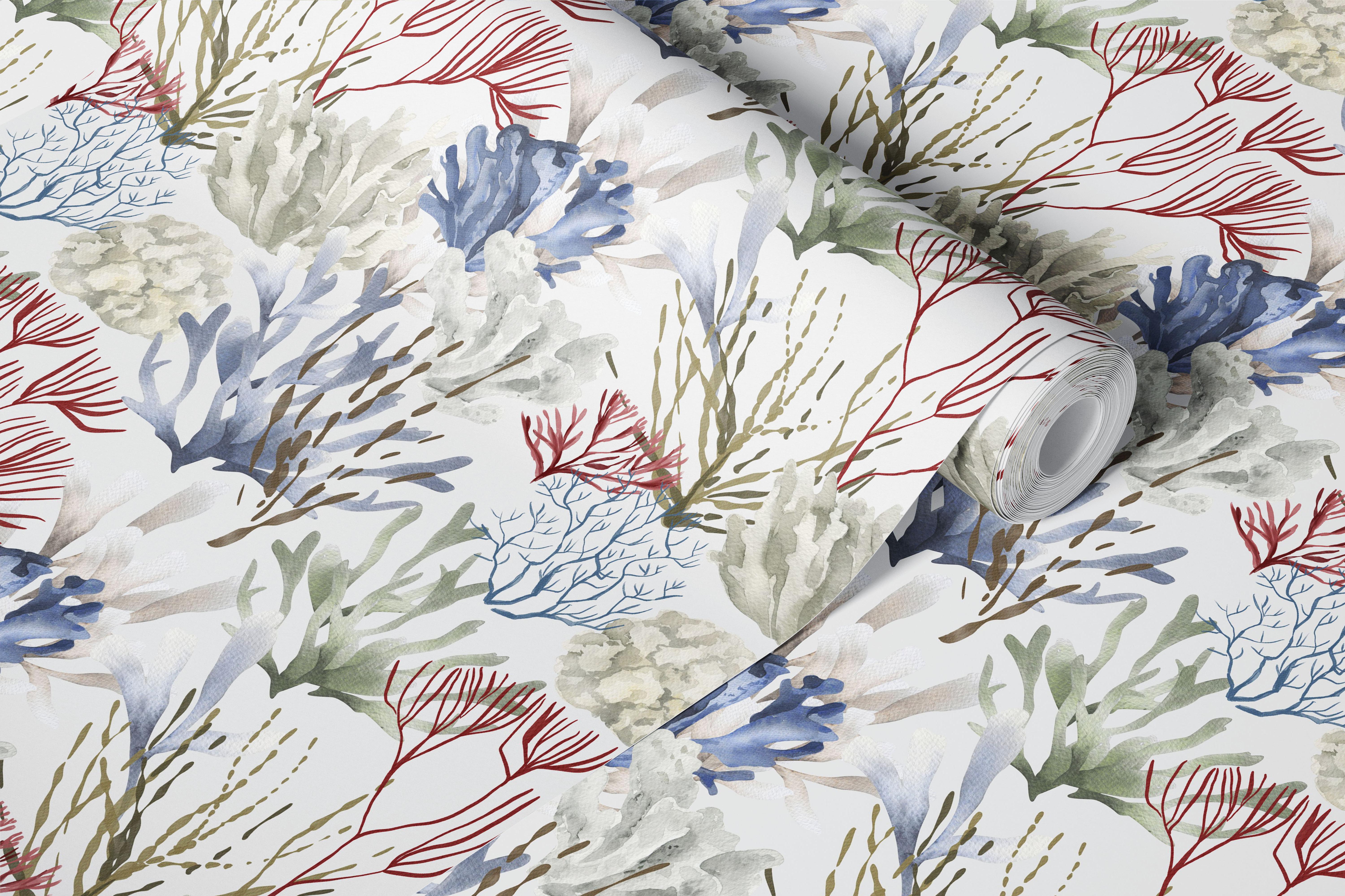 papel de parede Watercolor Reef Pattern em um quarto