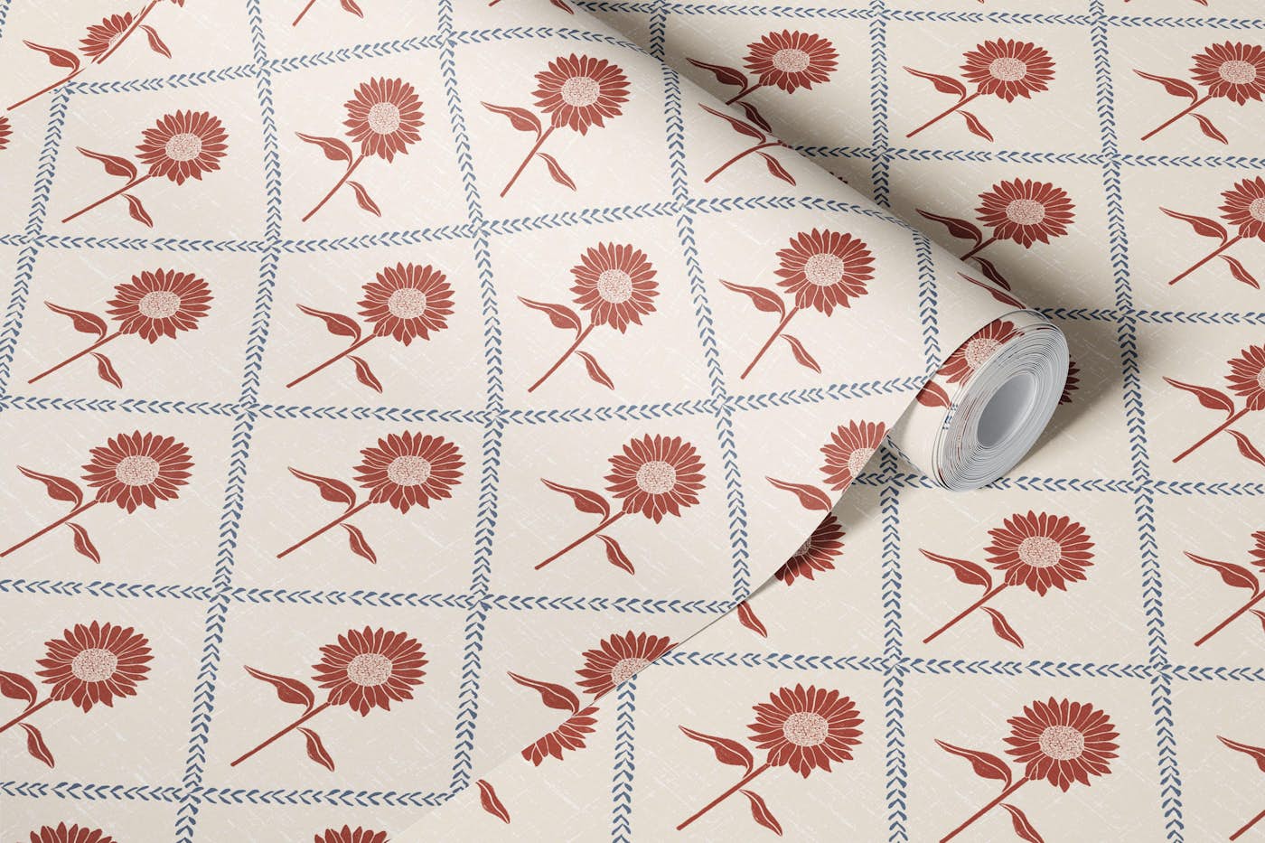 Rust Sunflower Lattice wallpaper roll