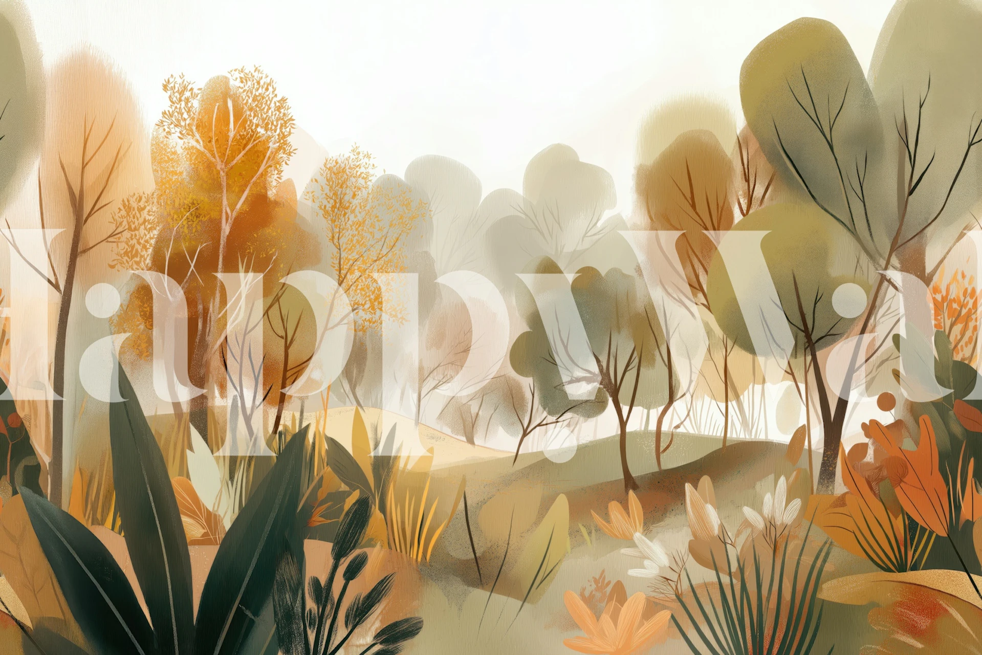 Autumn Forest Fantasy Mural in een kamer