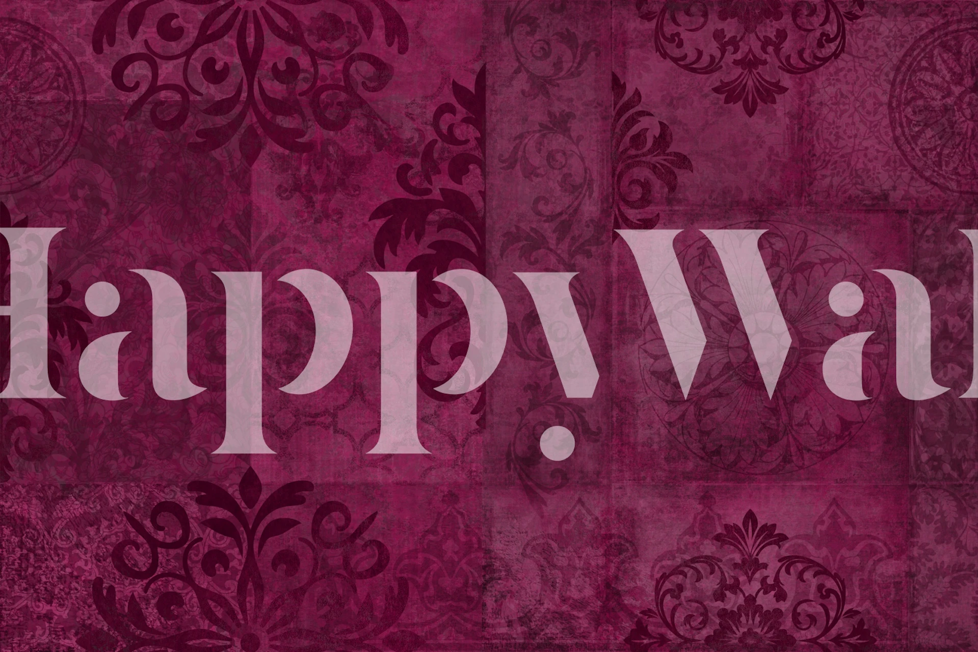 Deep Magenta Ornate Damask wallpaper in a room