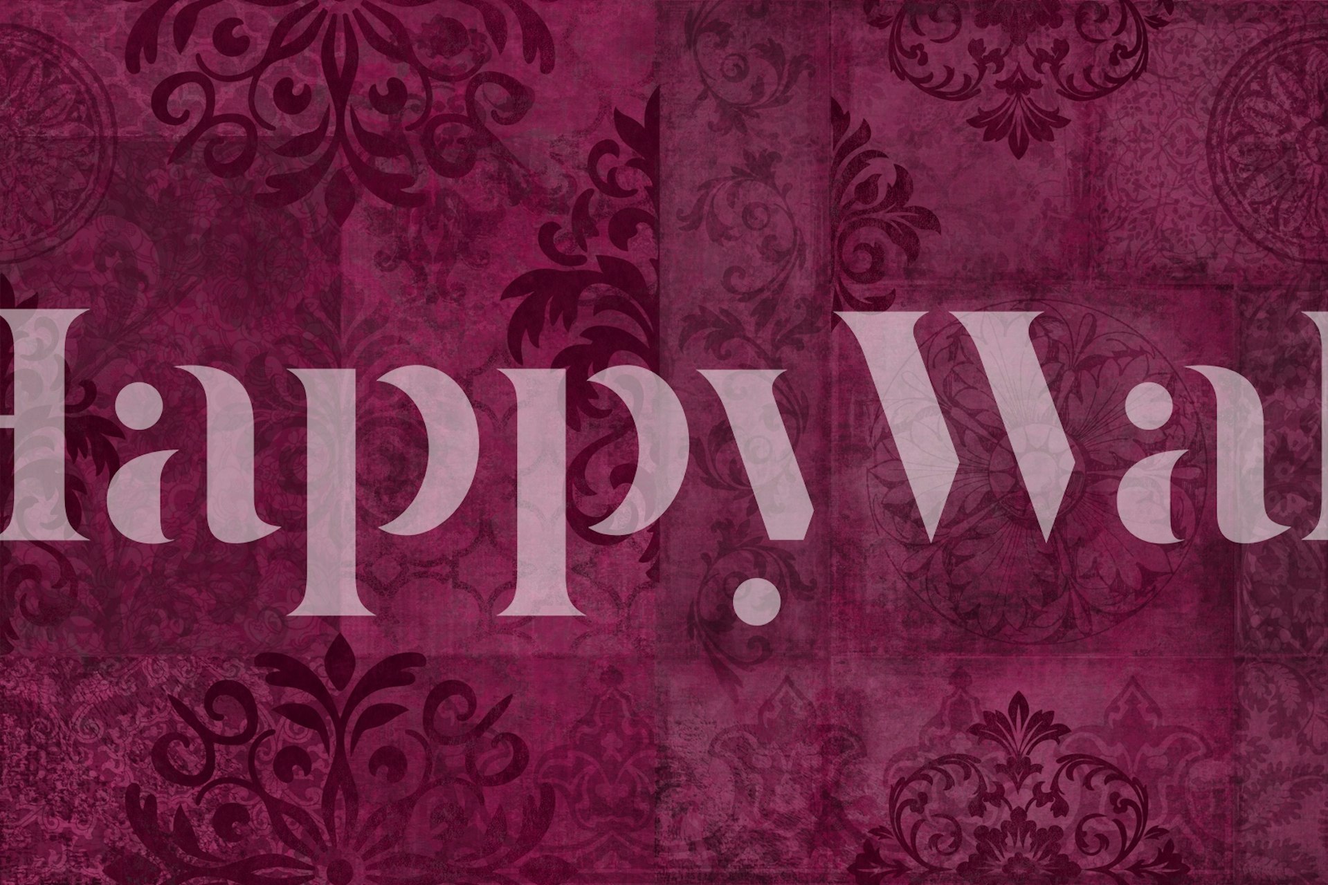 Deep Magenta Ornate Damask wallpaper in a room