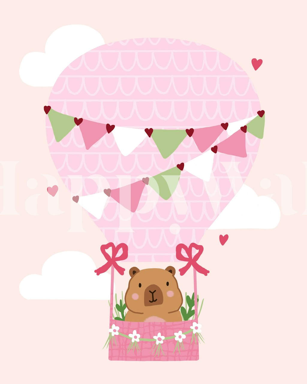 Capybara em um papel de parede com um balão colorido