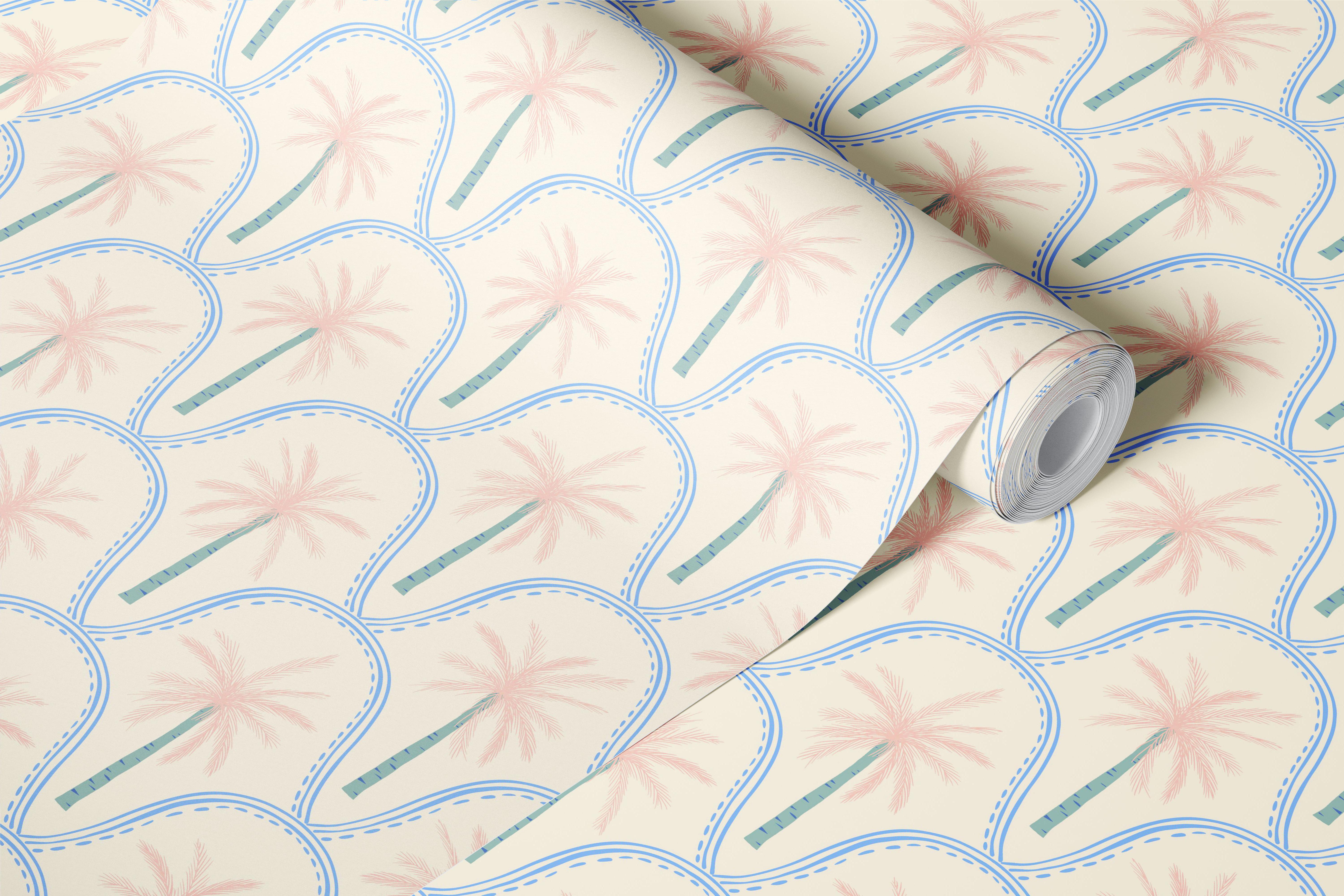 Coastal Boho Pastel Palm Trees wallpaper in a room