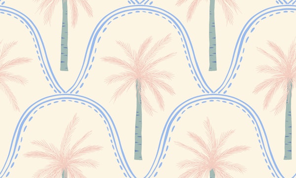 Coastal Boho Palm Trees in pastel sage pink