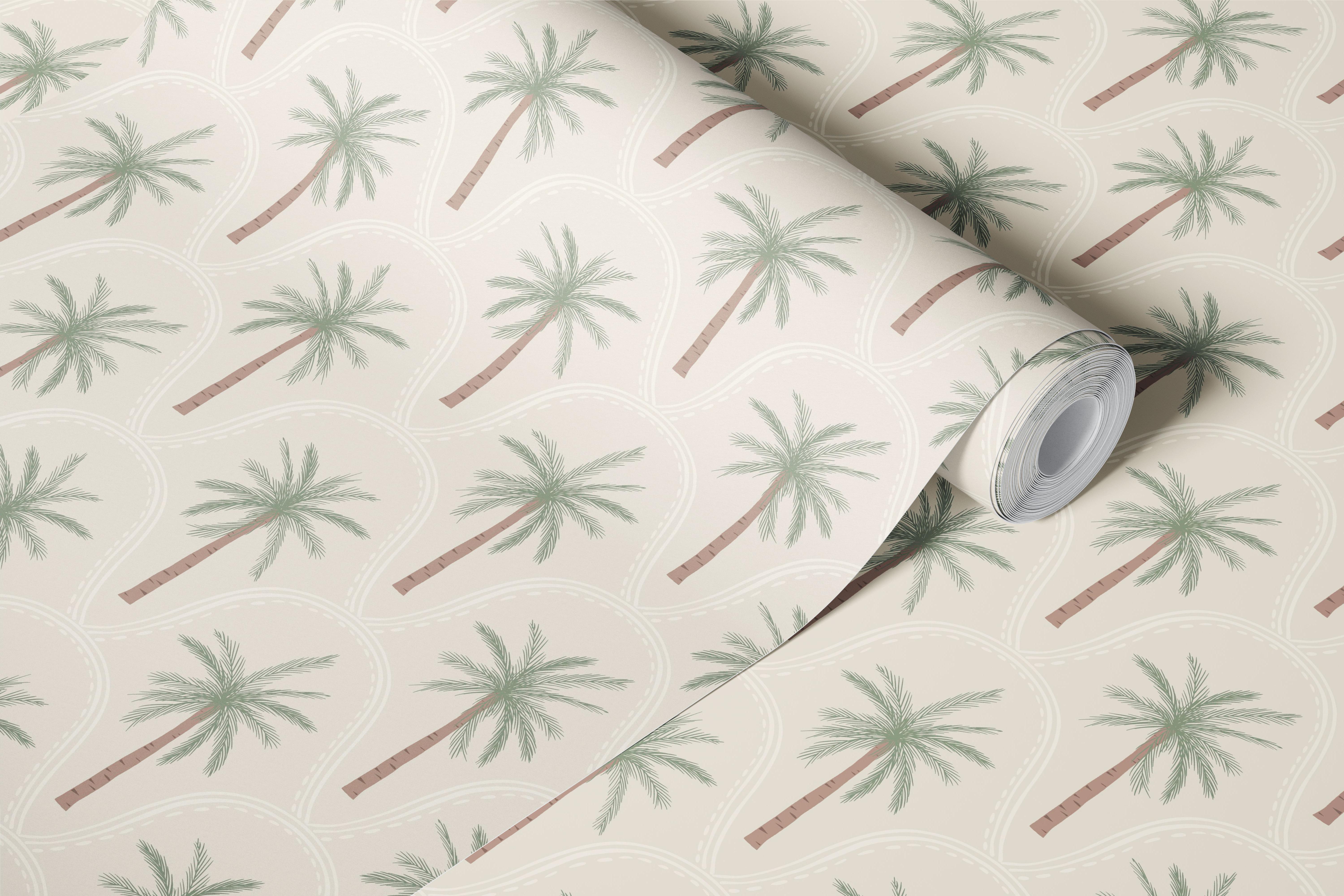 Tropical Palms Soft Neutrals wallpaper in a room