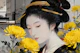 Geisha With Golden Chrysanthemums