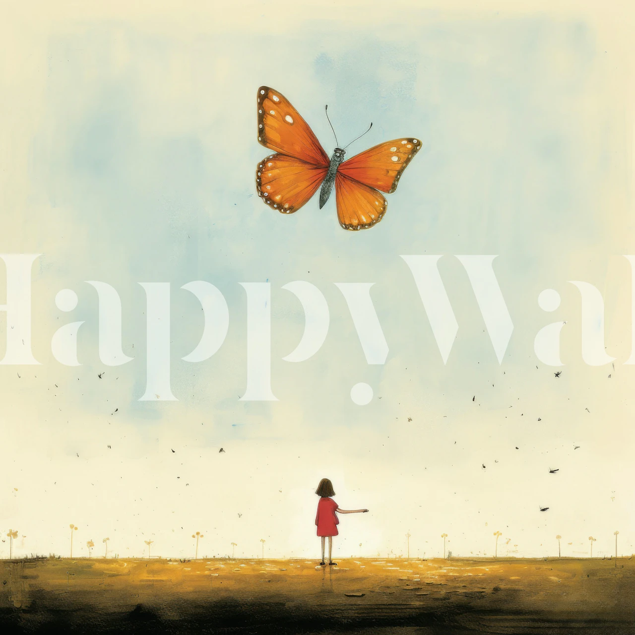 Minimal Orange Butterfly wallpaper in a room