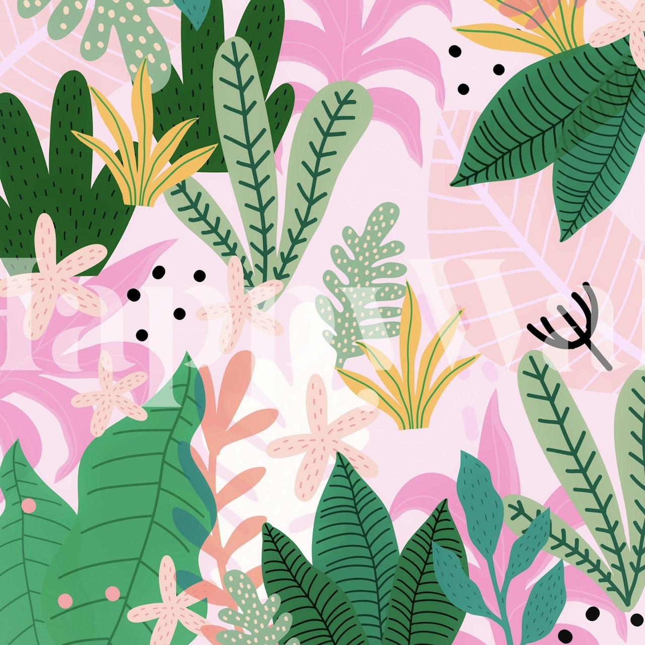 Tropical floral leaves in pink and green colors wallpaper