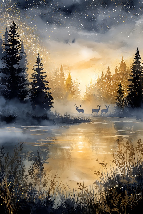 Misty Forest Lake Sunrise