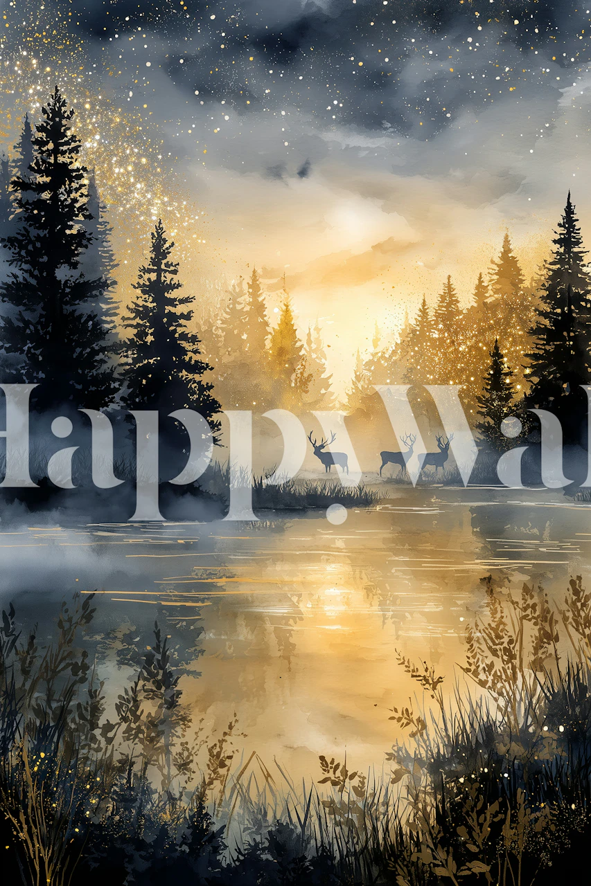 Misty forest lake at sunrise wallpaper