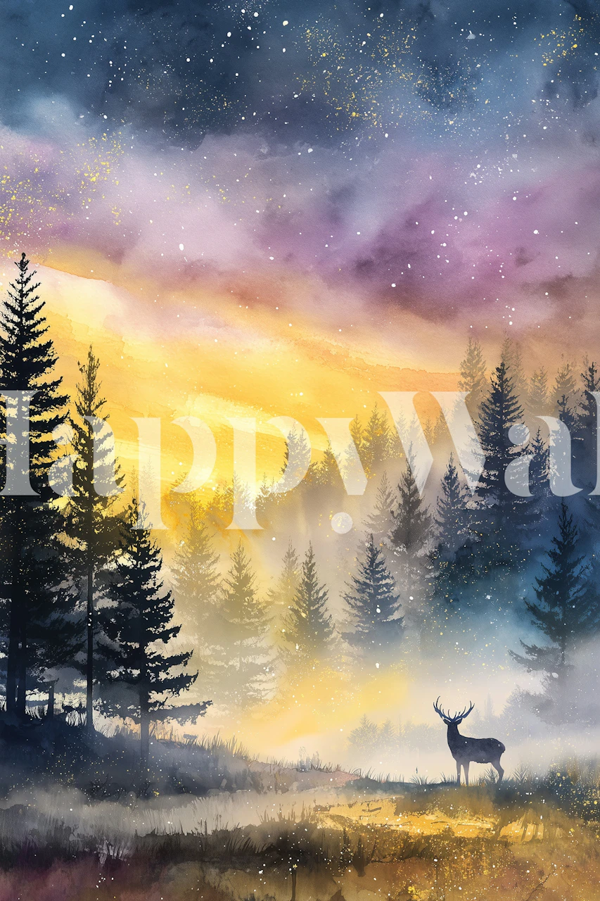 Dreamy Night Sky Forest tapeta v pokoji