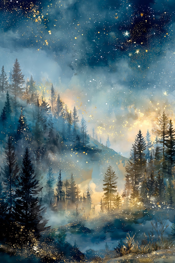 Starry Winter Pine Forest