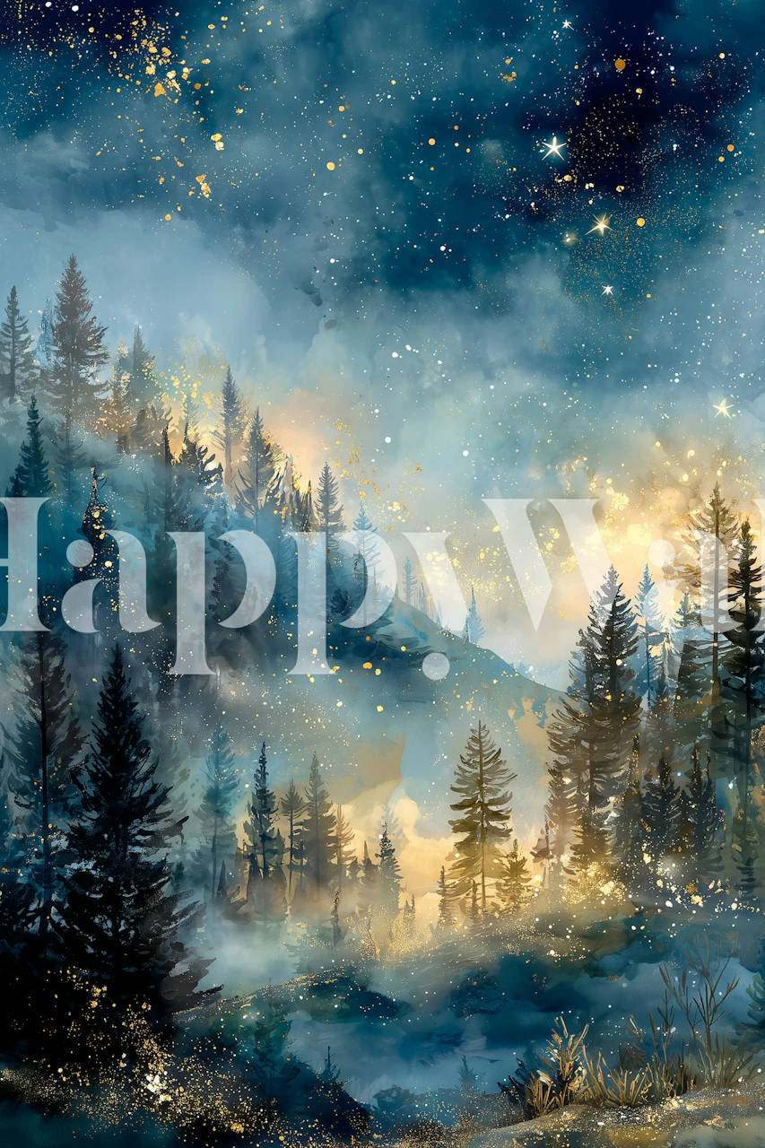 Tapeta Starry Winter Pine Forest u sobi