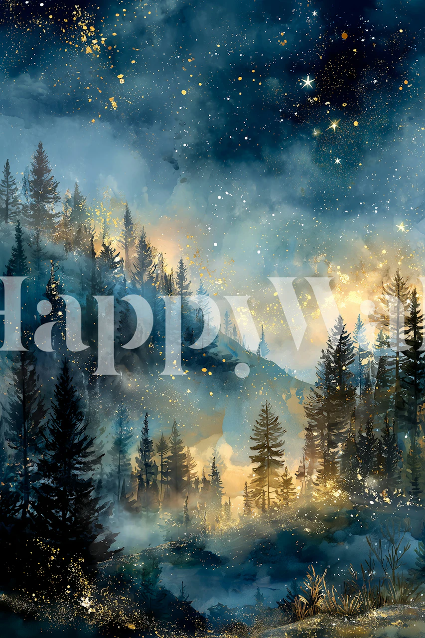 Starry Woodland Dreamscape wallpaper in room