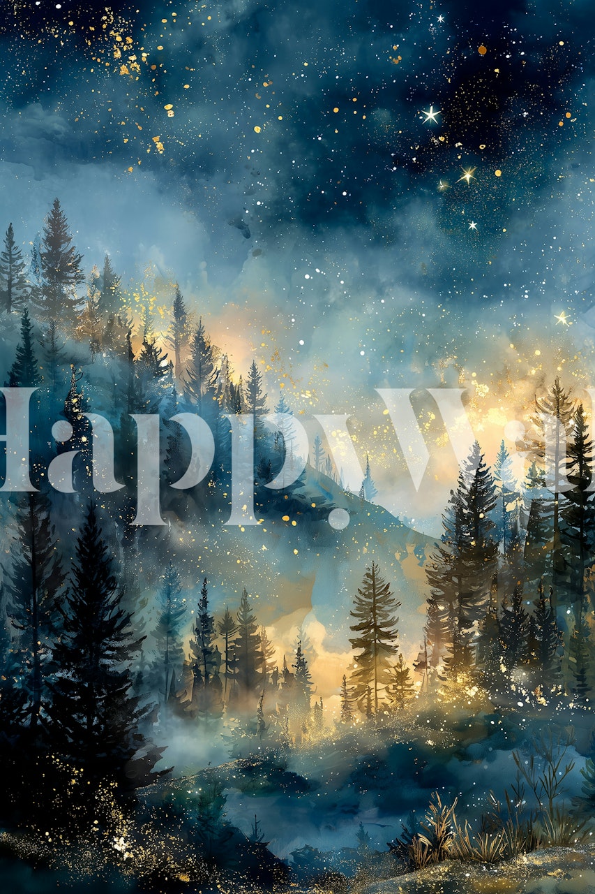 Starry Woodland Dreamscape wallpaper in room