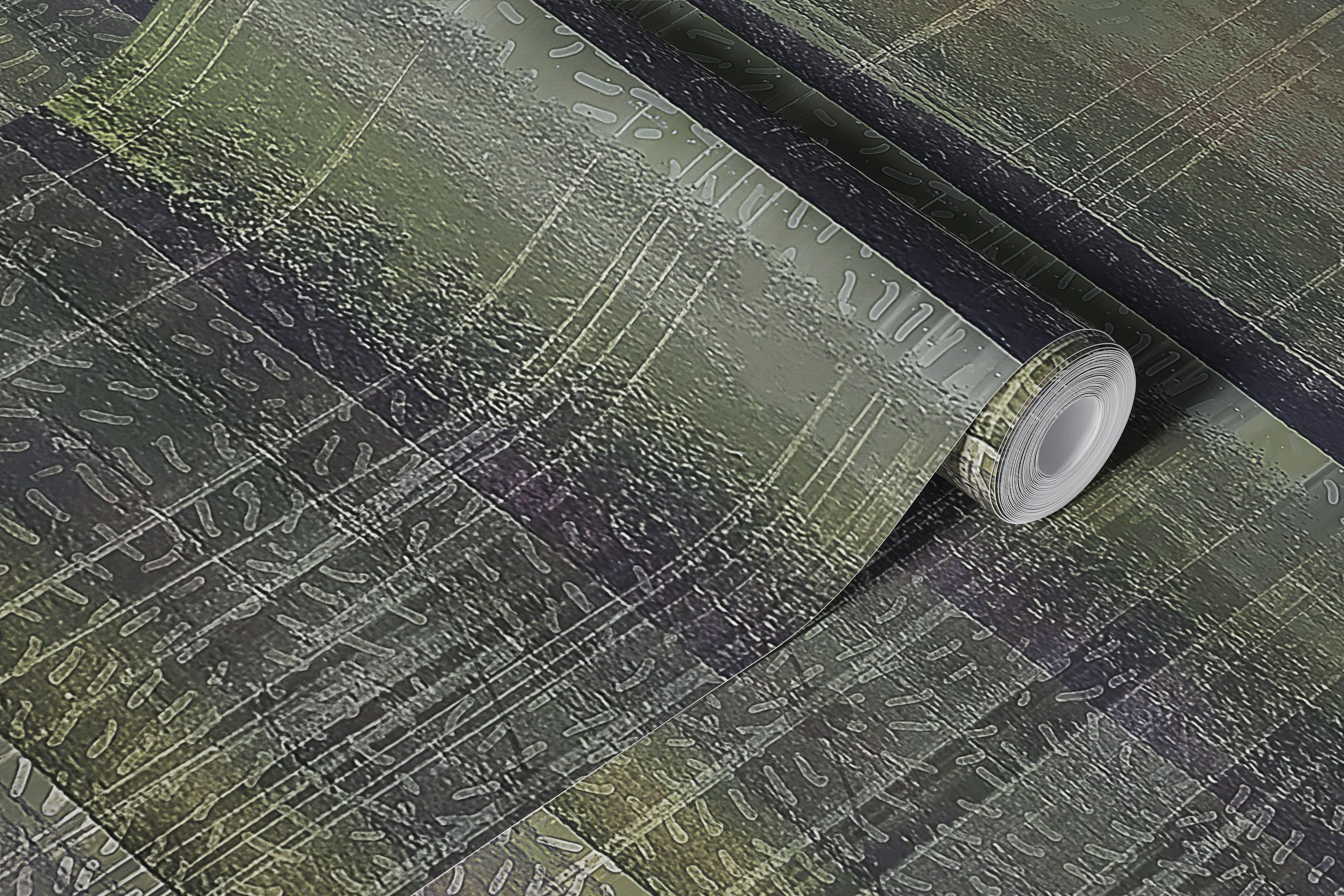 Moss and charcoal brush stripes wallpaper in a room