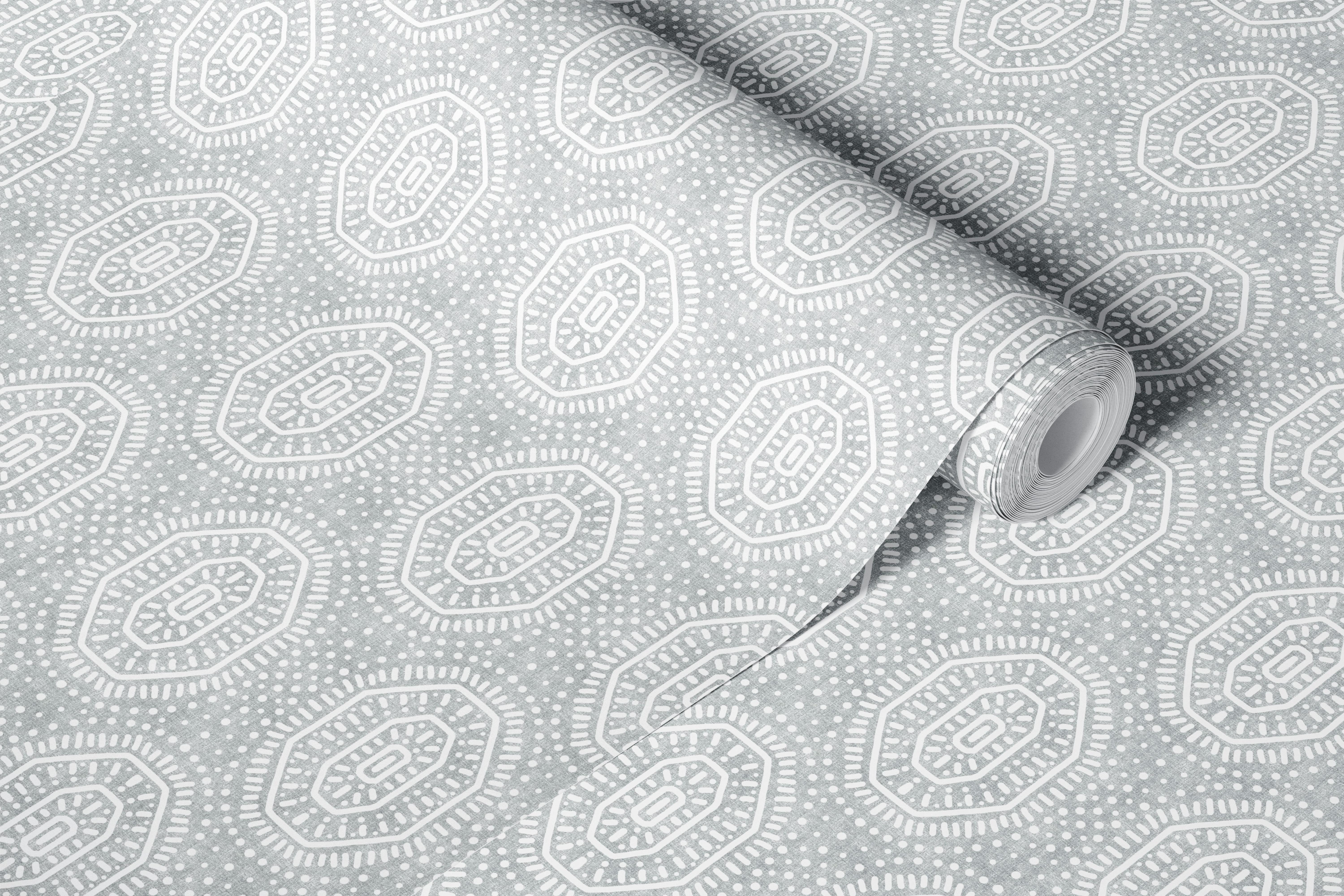 Boho Octagons Crochet Grey Clouds wallpaper in room