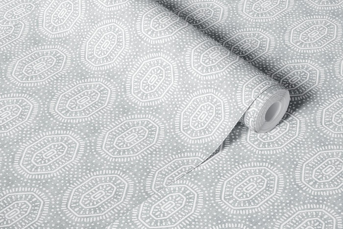 Boho Octagons Crochet Grunge Grey Clouds wallpaper roll