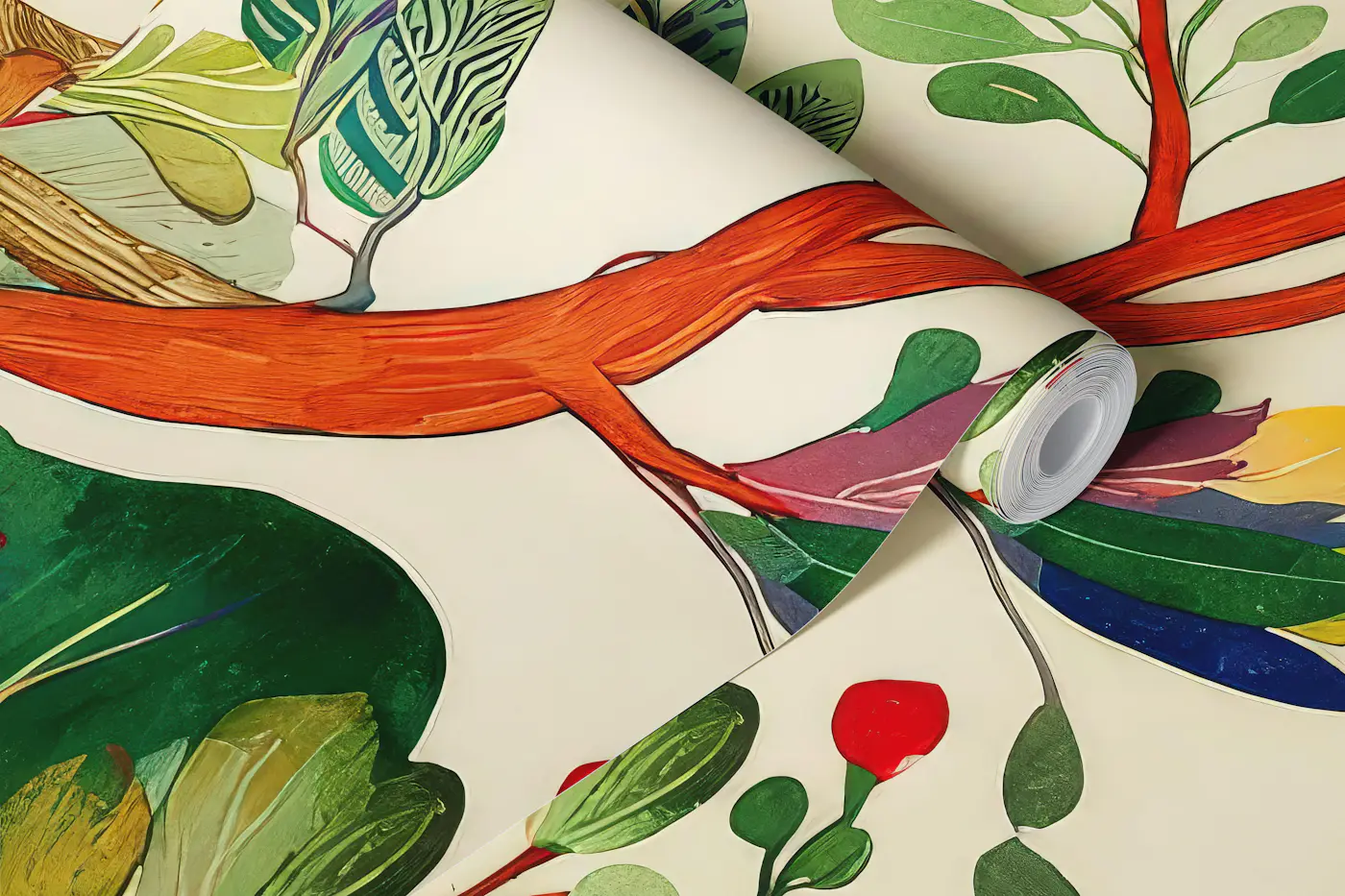 Whimsical Birds in Botanical Trees wallpaper roll