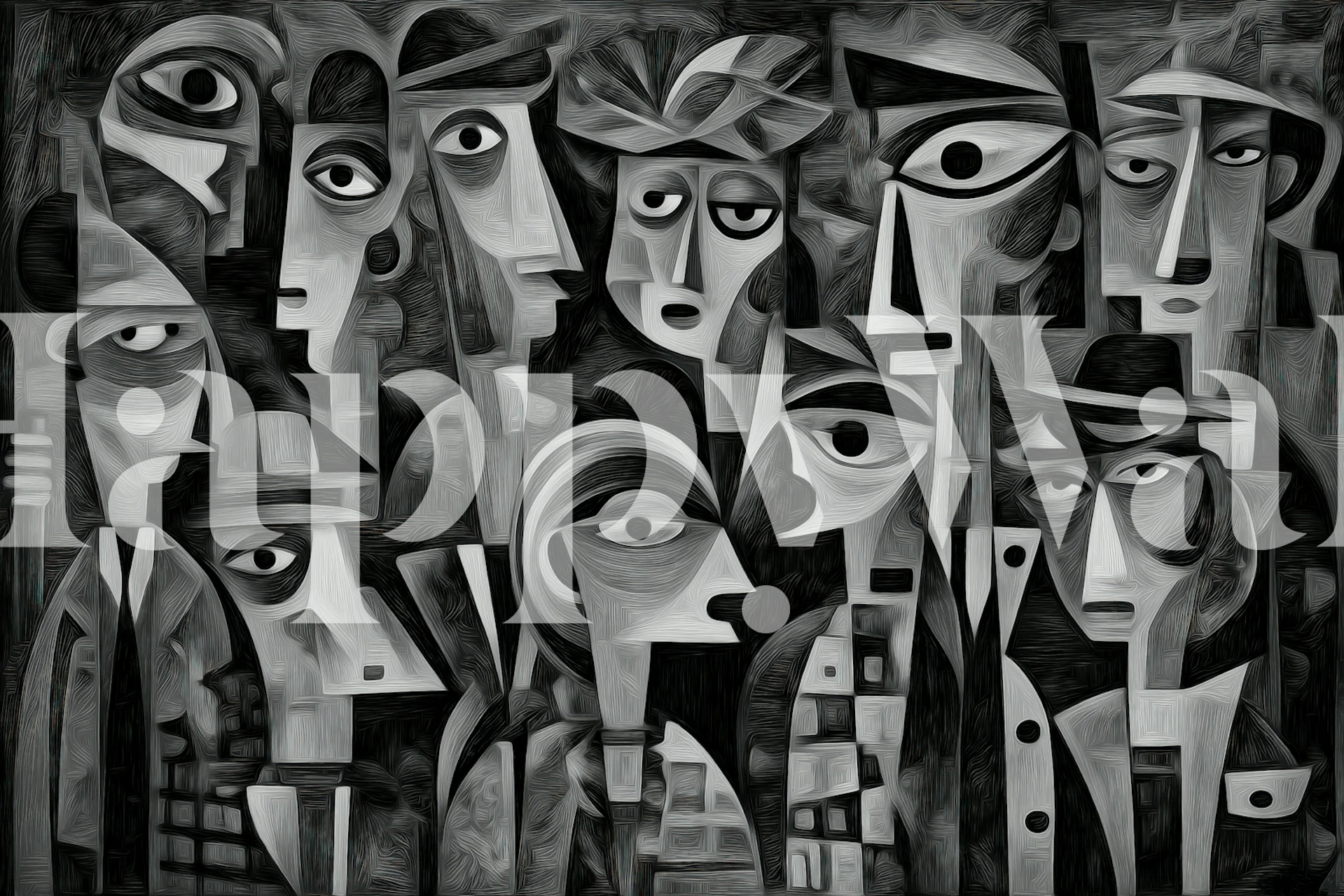 Cubist Faces in Monochrome tapetdesign