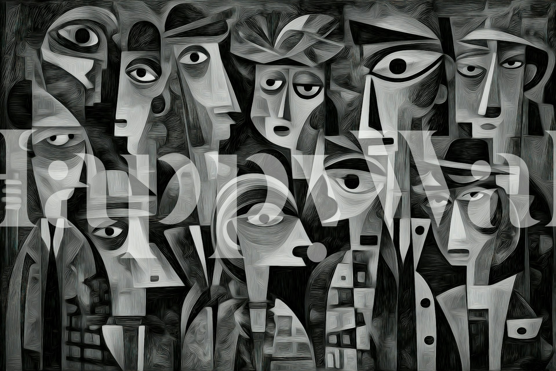 Cubist Faces in Monochrome wallpaper design