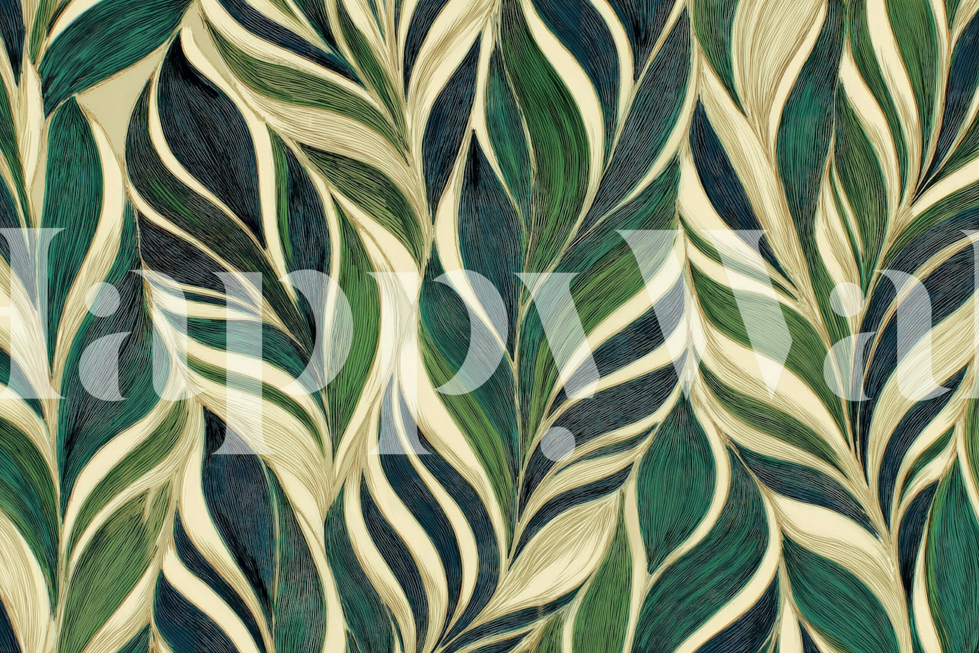 Flowing Tropical Leaf Pattern wallpaper in a room